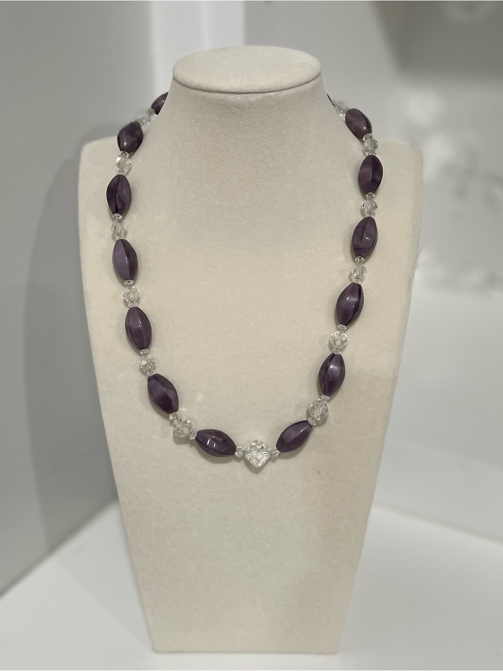 Costume Jewelry Necklace Purple Clear Beads MCM Art Deco Boho Chic Eclectic